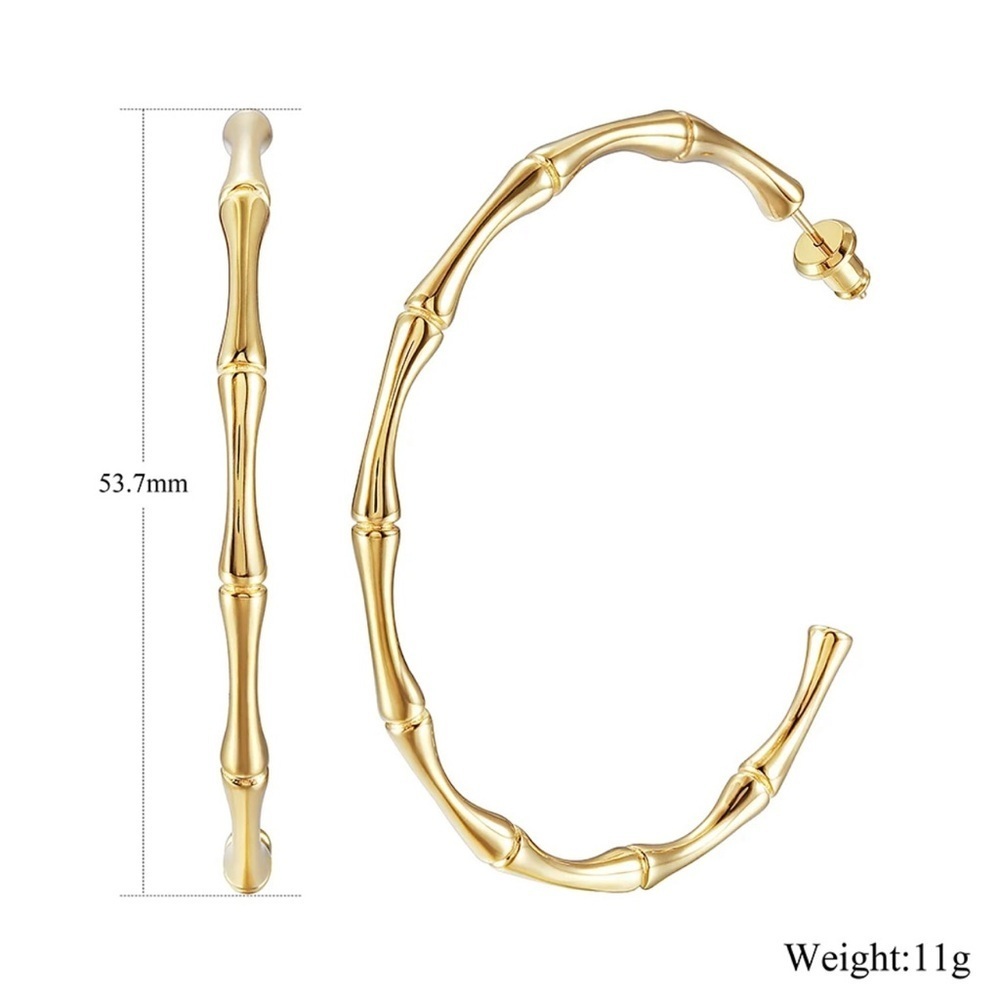 New Arrival Classic Large Bamboo Gold Hoop Earrings - Picture 5 of 7